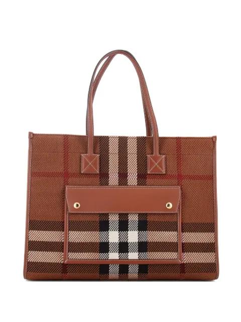 Freya Shopping Check Canvas with Leather Medium tote bag by BURBERRY 