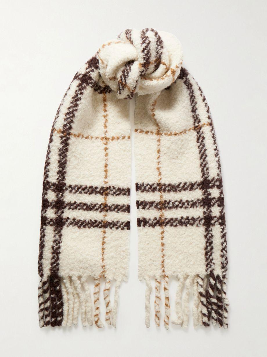 Fringed checked alpaca-blend bouclé scarf by BURBERRY