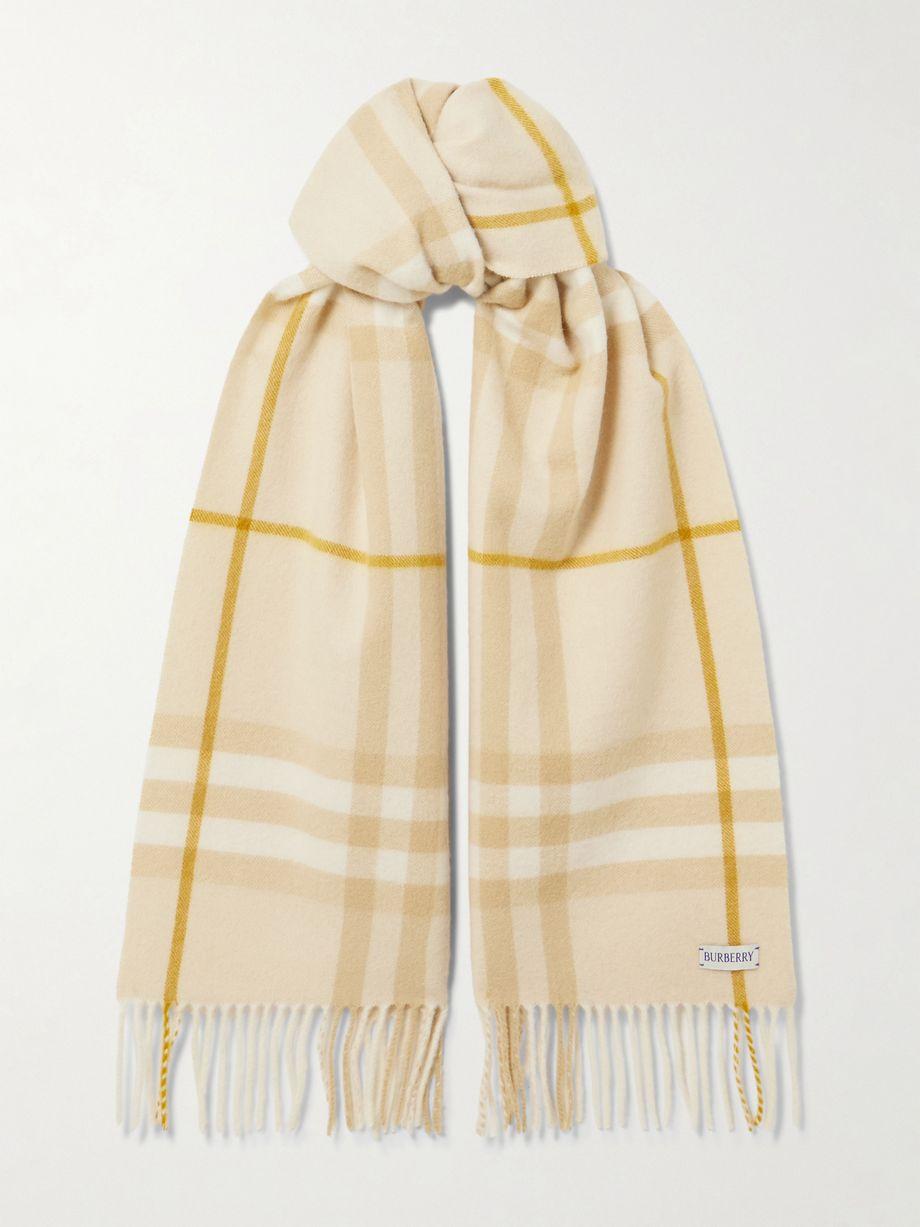 Fringed checked cashmere scarf by BURBERRY