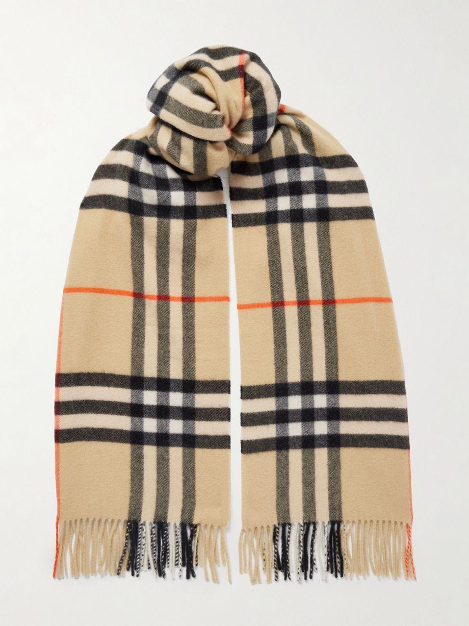 Fringed checked cashmere scarf by BURBERRY