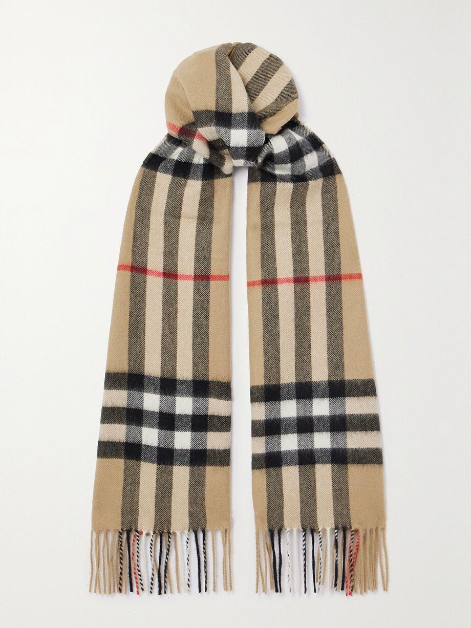 Fringed checked cashmere scarf by BURBERRY