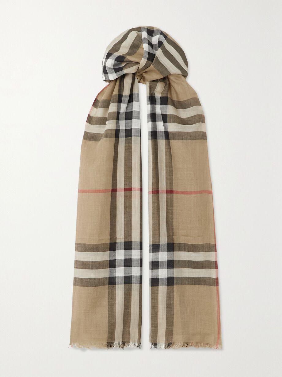 Fringed checked wool and silk-blend scarf by BURBERRY