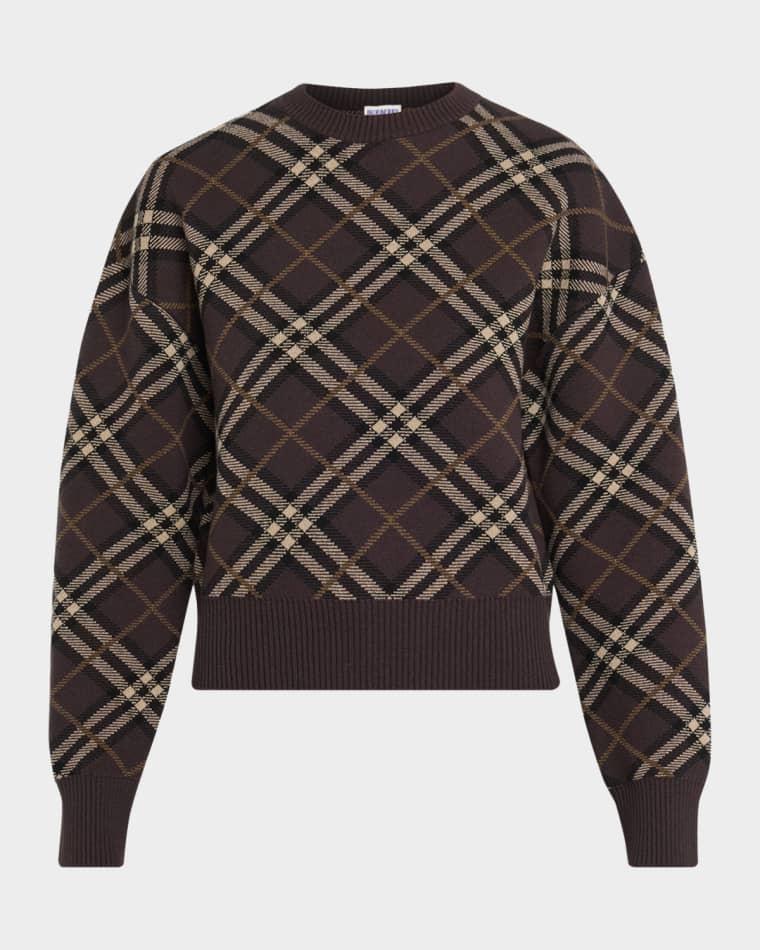 Gillian Check Wool-Cashmere Crewneck Sweater by BURBERRY