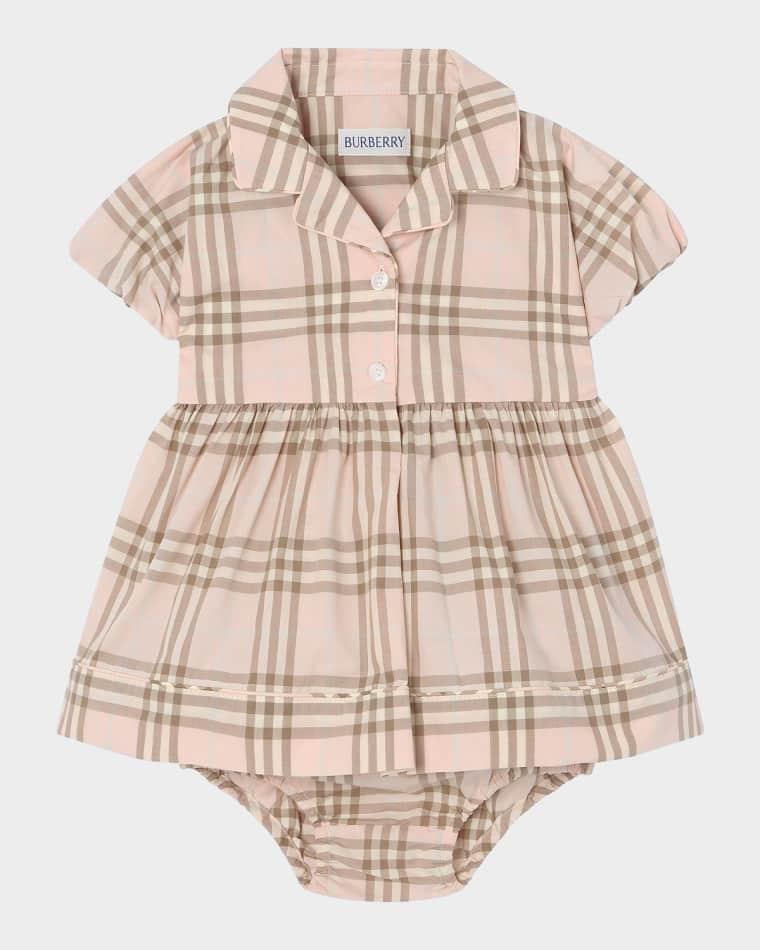 Girl's Bea Check Cotton Dress & Bloomers Set, Size 3M-18M by BURBERRY
