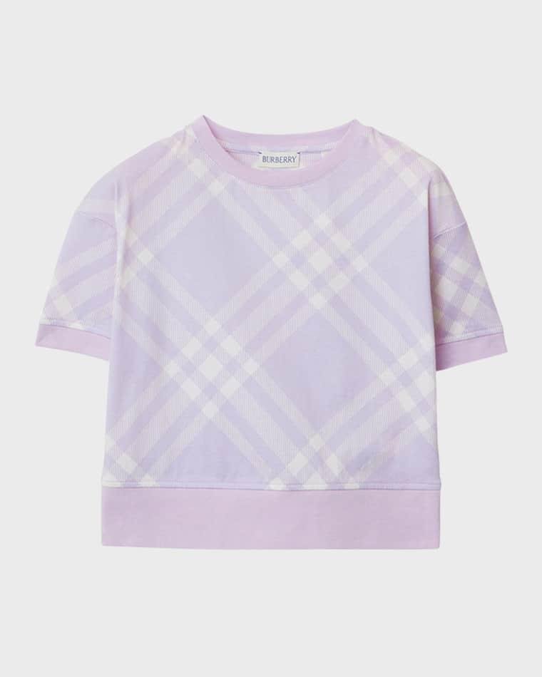 Girl's Bias Pastel Check Short-Sleeve T-Shirt, Size 3-14 by BURBERRY