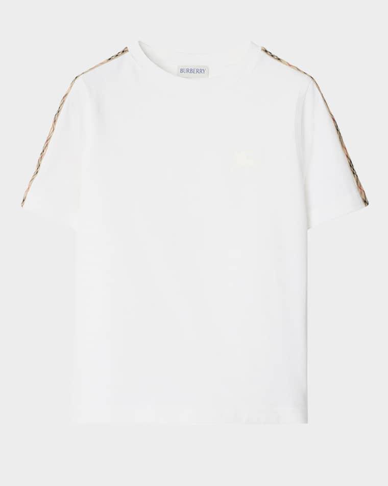 Girl's Cedar Check Tape Short-Sleeve Crewneck T-Shirt, Size 3-14 by BURBERRY