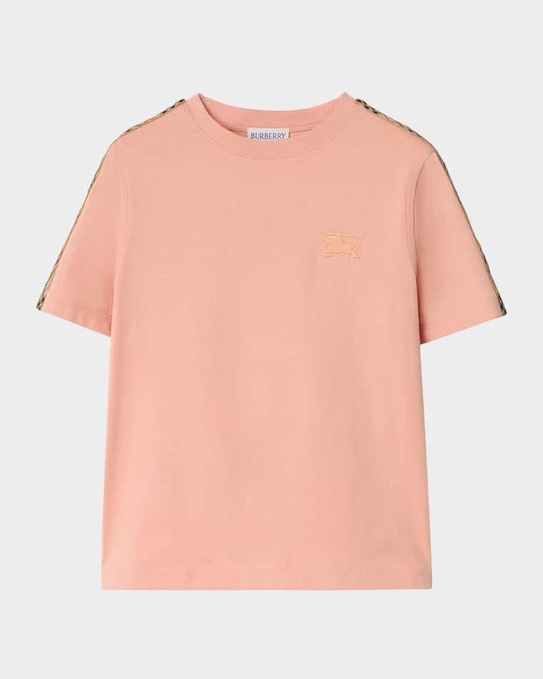 Girl's Cedar Check Tape Short-Sleeve T-Shirt, Size 4-14 by BURBERRY