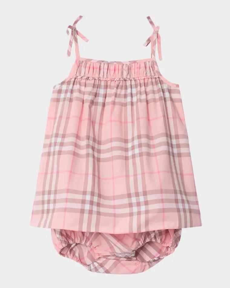 Girl's Check Cotton Dress With Bloomers, Size 1M-18M by BURBERRY