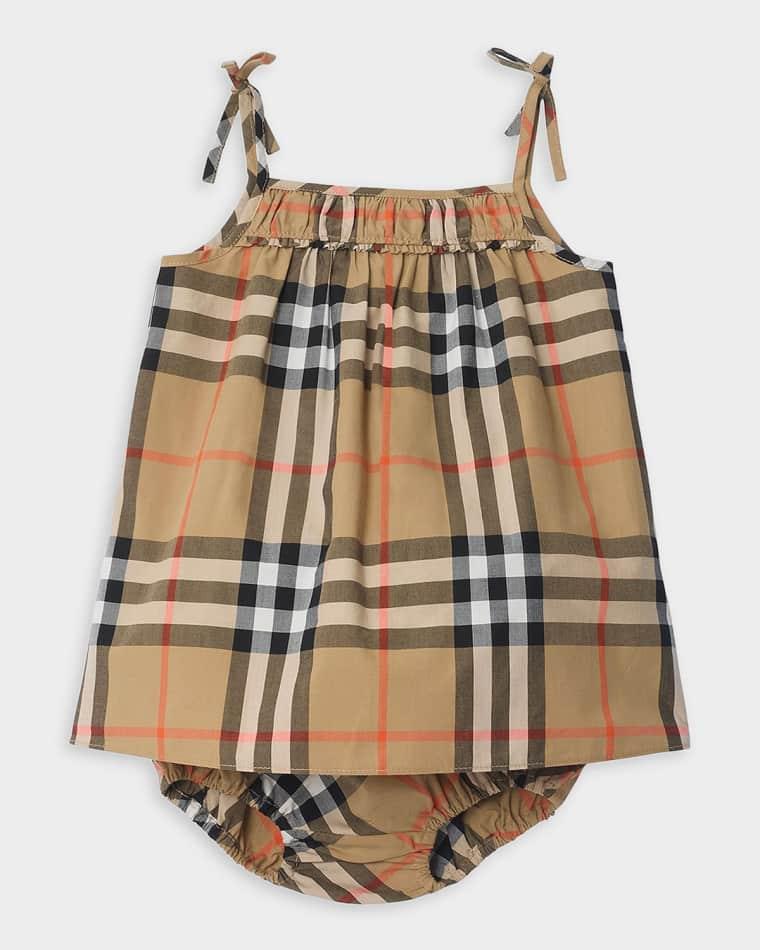 Girl's Check Cotton Dress with Bloomers, Size 1M-18M by BURBERRY