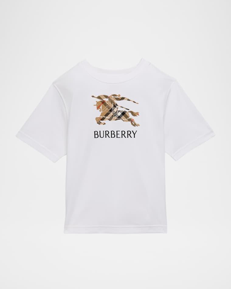 Girl's Check Trim Cotton Top, Size 6M-14 by BURBERRY