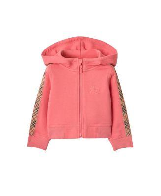 Girls' Check Trim Cotton Zip Hoodie - Baby by BURBERRY