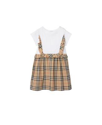 Girls' Check Trim Stretch Cotton Dress - Little Kid by BURBERRY Girls' Check Trim Stretch Cotton Dress - Little Kid by BURBERRY
