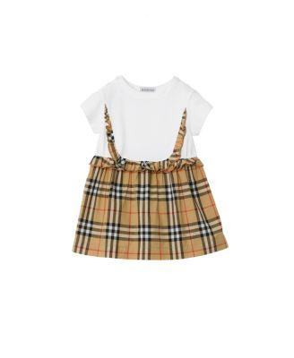 Girls' Check Trim Stretch Cotton Dress - Little Kid by BURBERRY