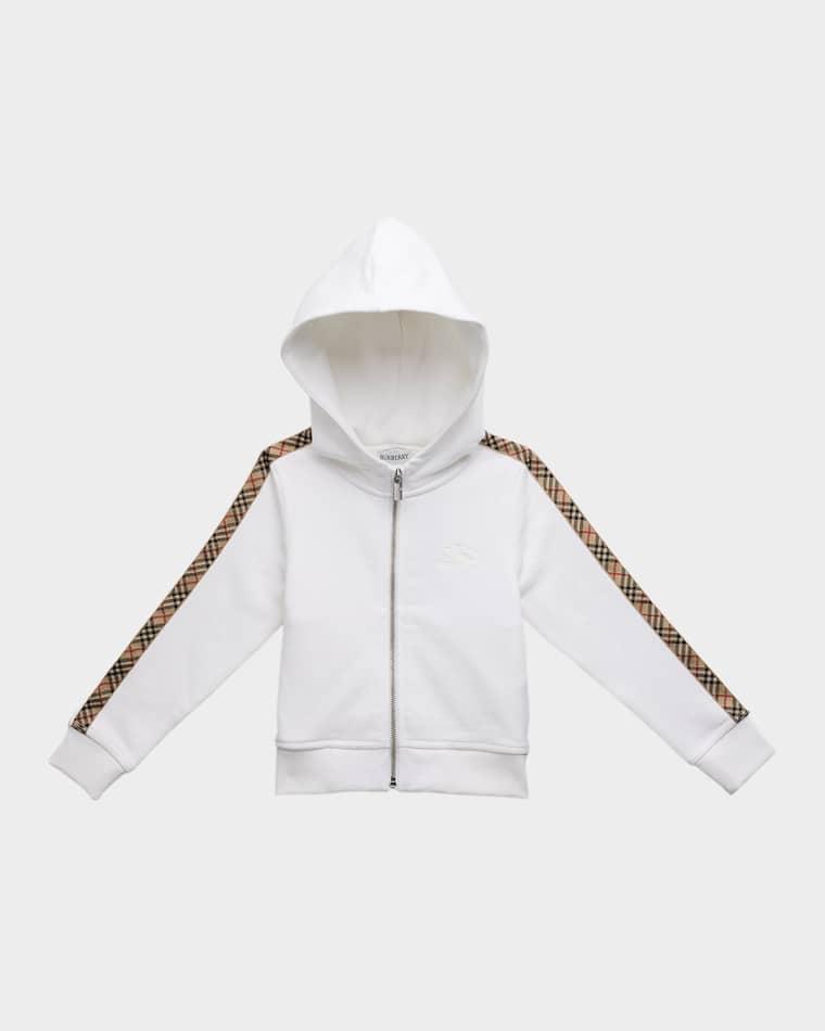 Girl's Elin Check Tape Zipped Hoodie, Size 3-14 by BURBERRY