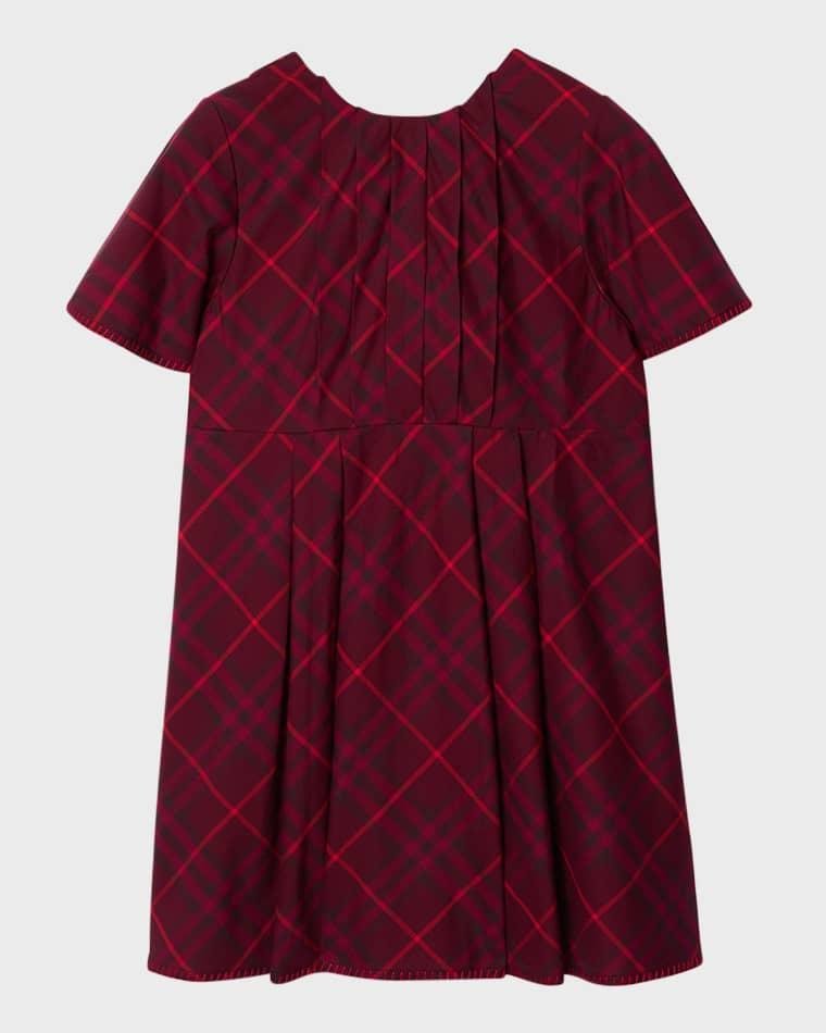Girl's Gia Pleated Check Cotton Dress, Size 3-14 by BURBERRY