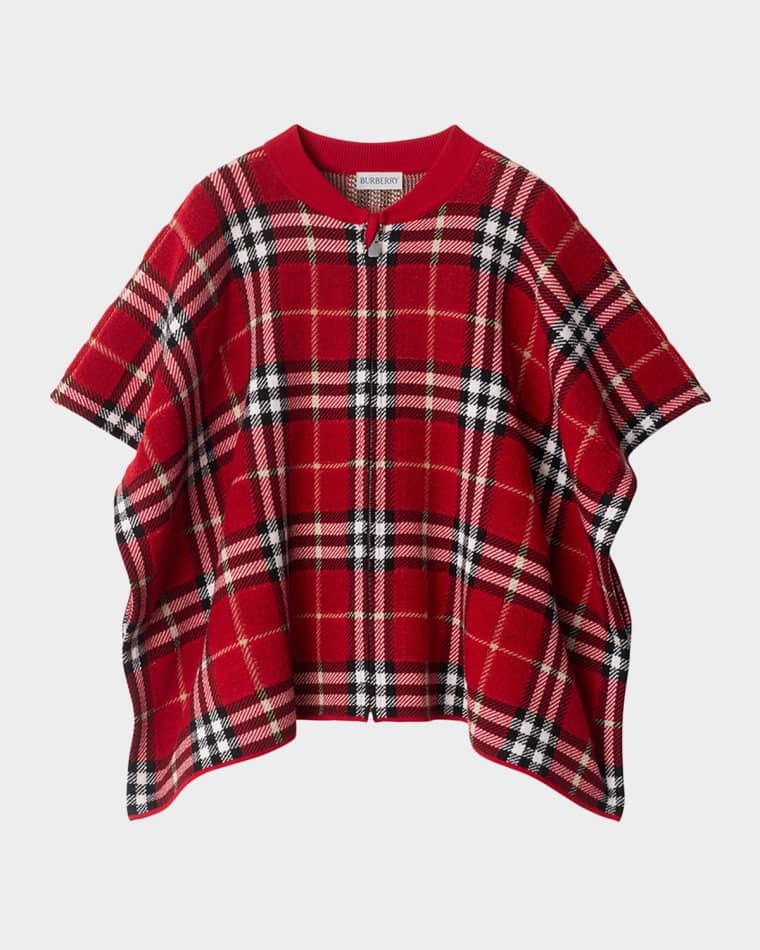 Girl's Grela Wool-Blend Check Cape, Size M-L by BURBERRY