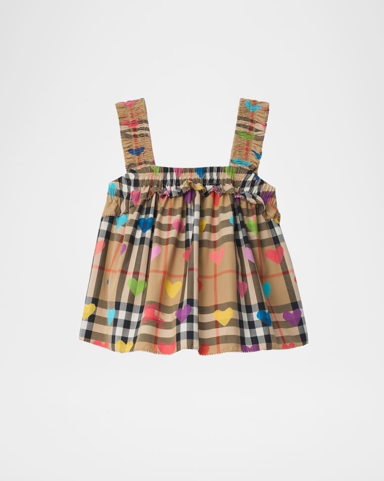 Girl's Heart Check Cotton Top, Size 3-14 by BURBERRY