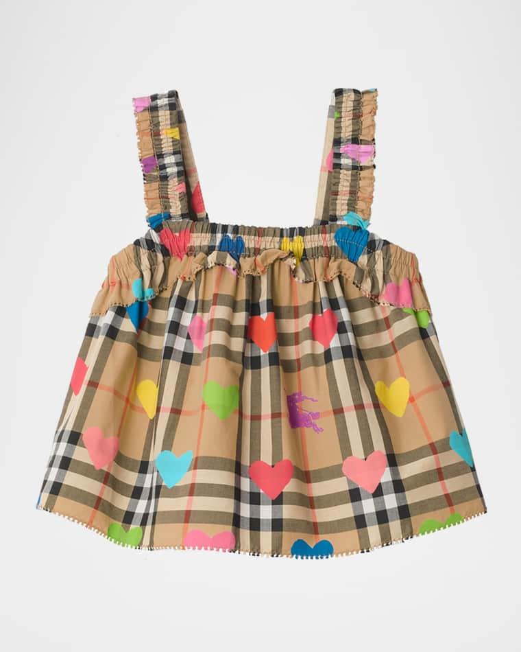 Girl's Heart Check Cotton Top, Size 6M-3 by BURBERRY