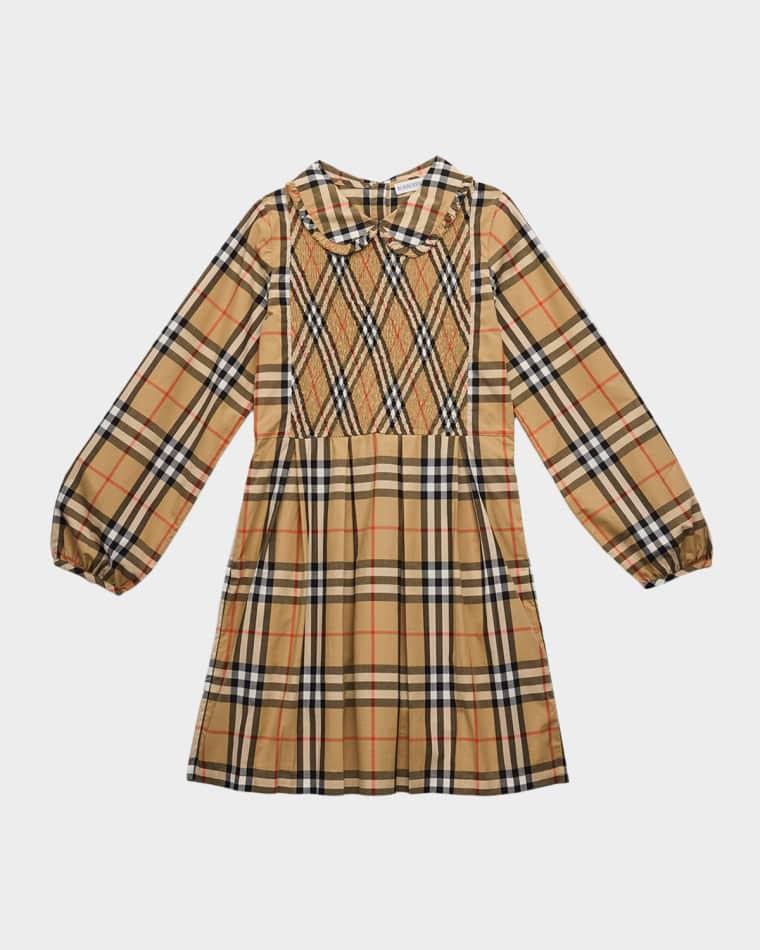 Girl's Ida Long-Sleeve Smocked Check Dress, Size 3-14 by BURBERRY