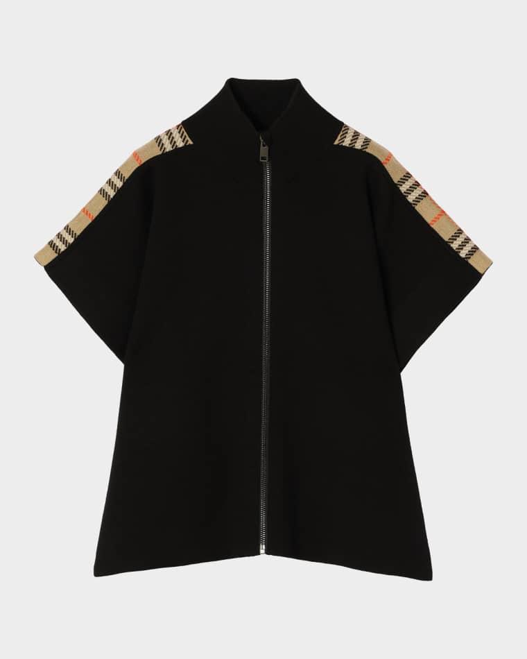 Girl's Izza Check-Trim Wool Cape, Size M-L by BURBERRY