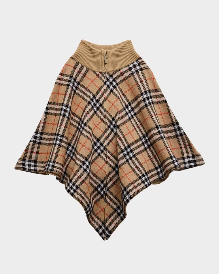 Girl's Lette Wool-Blend Check Cape, Size M-L by BURBERRY