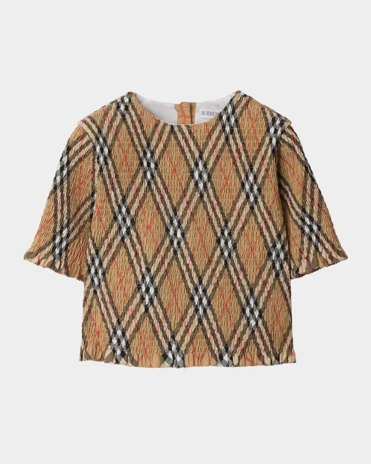 Girl's Madeline Smocked Check Ruffled Top, Size 3-14 by BURBERRY