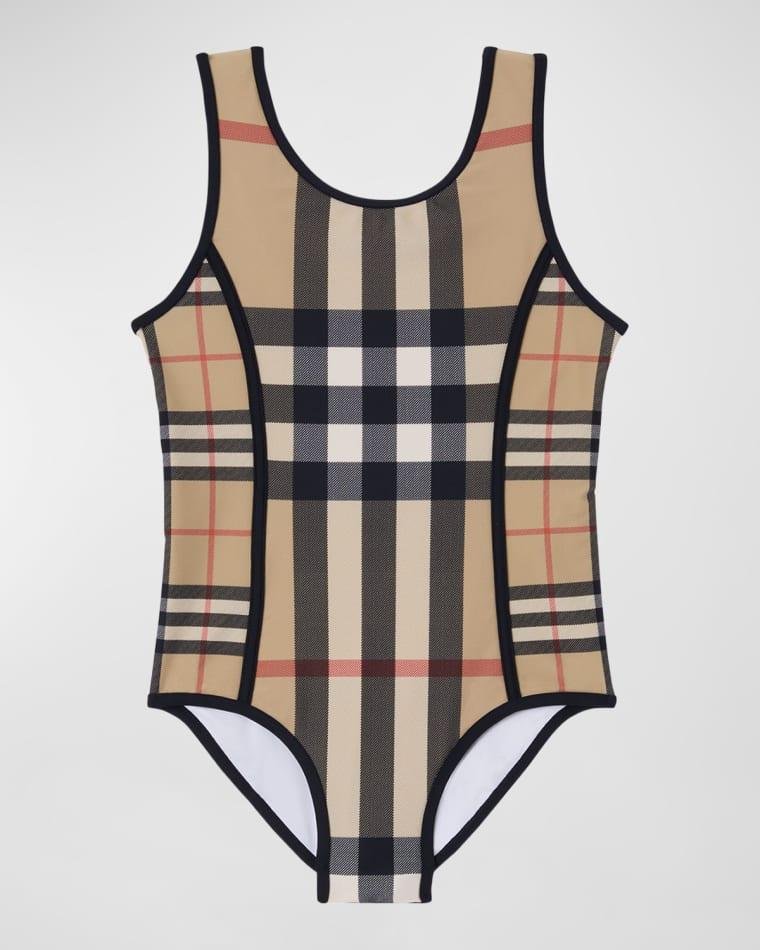 Girl's Nigella Mixed Check Swimsuit, Size 3-14 by BURBERRY