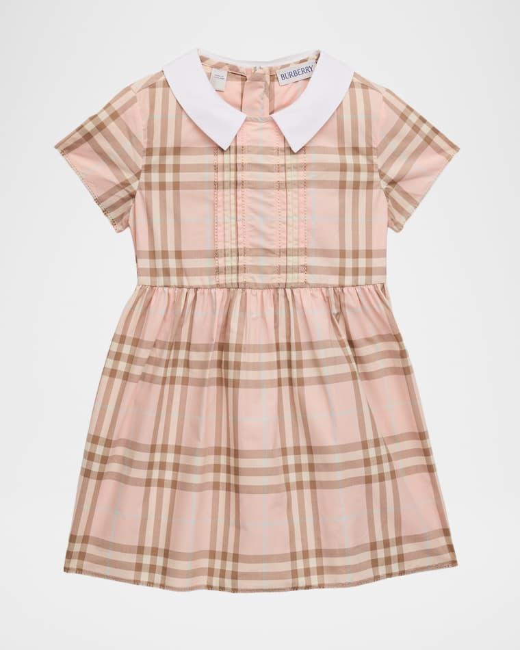 Girl's Pleated Check Cotton Dress, Size 6M-3 by BURBERRY