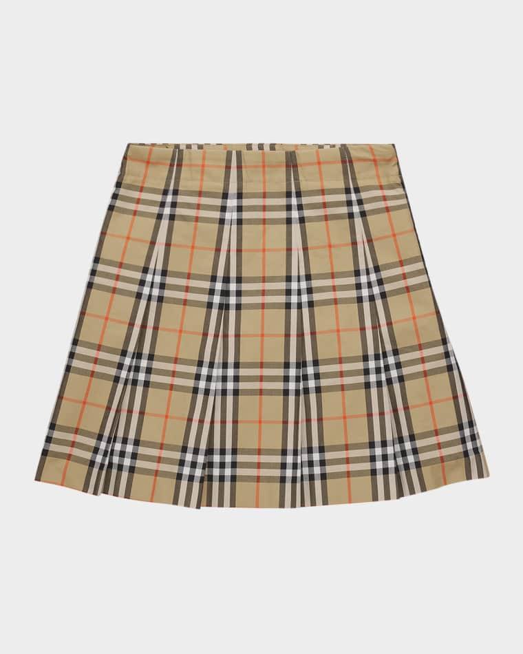 Girl's Pleated Check Cotton Twill Skirt, Size 10 by BURBERRY