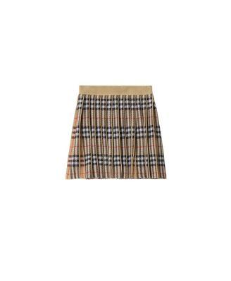 Girls' Pleated Check Wool Blend Skirt - Little Kid by BURBERRY