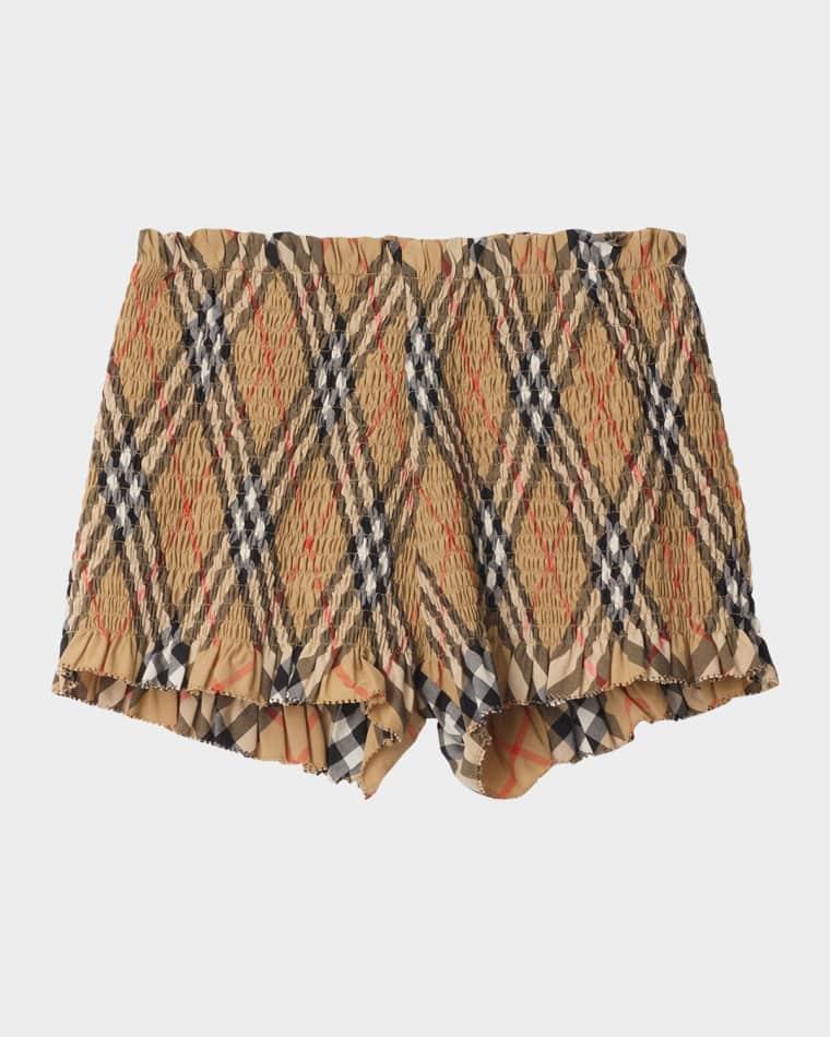Girl's Remy Smocked Check Shorts, Size 3-14 by BURBERRY Girl's Remy Smocked Check Shorts, Size 3-14 by BURBERRY