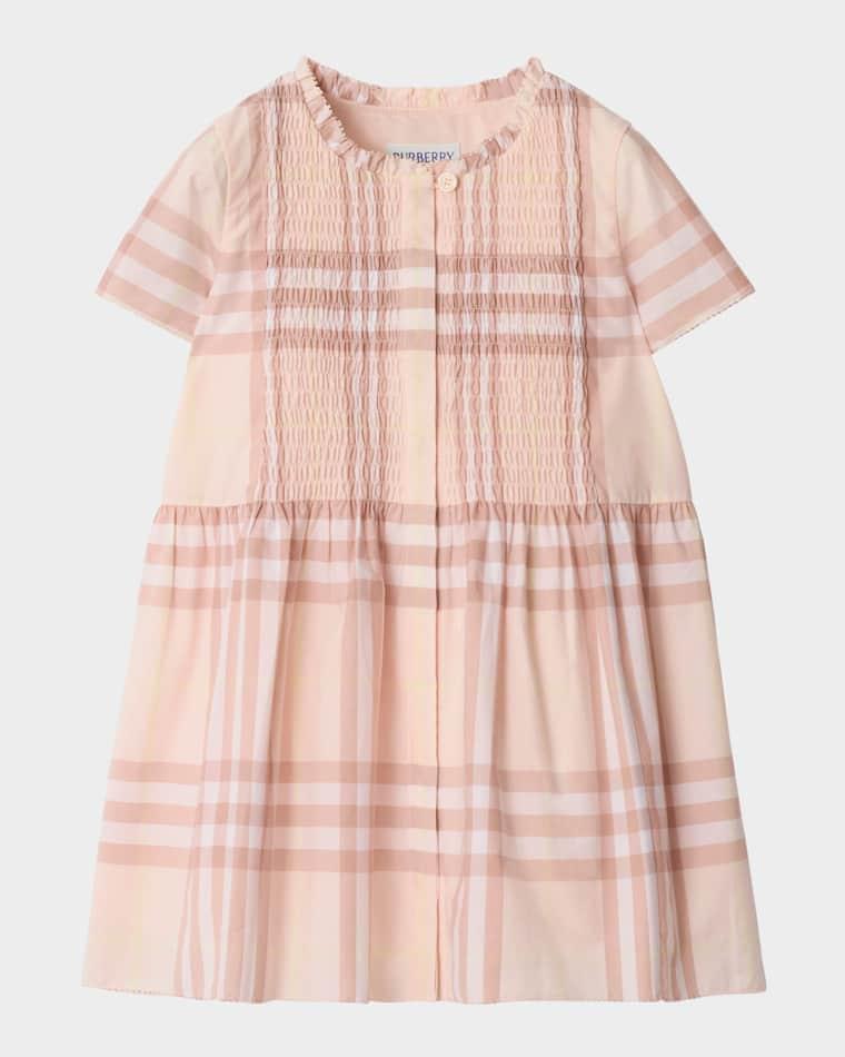 Girl's Rose Check Smocked Dress, Size 3-14 by BURBERRY