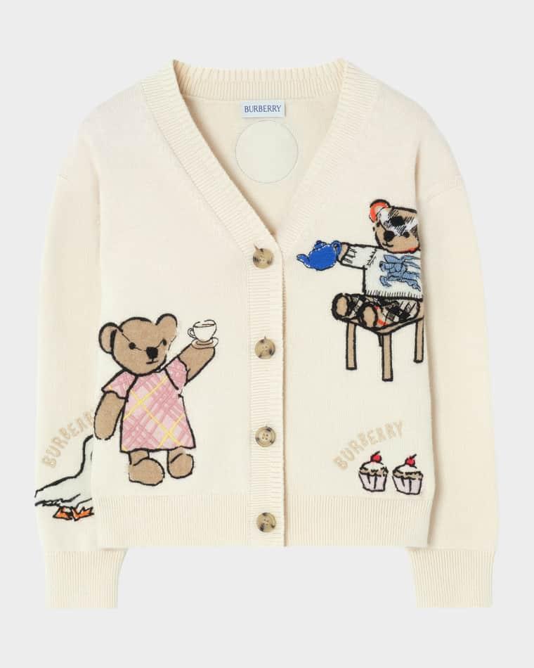 Girl's Tea Party Cotton-Blend Cardigan, Size 4-14 by BURBERRY
