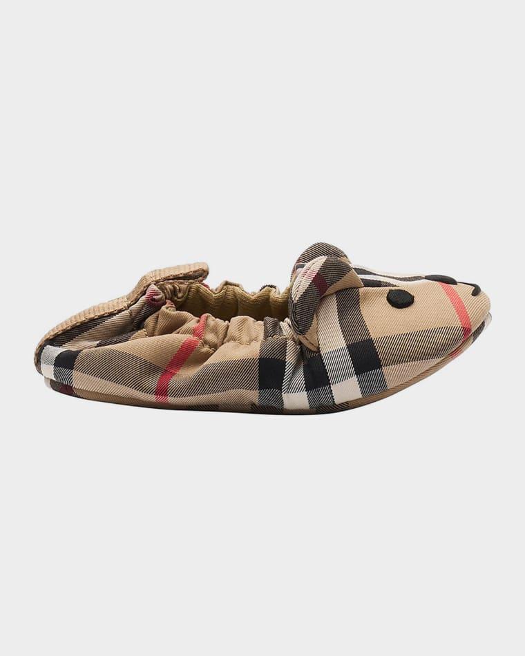 Girl's Thomas Bear Check Cotton Booties, Size 0M-24M by BURBERRY