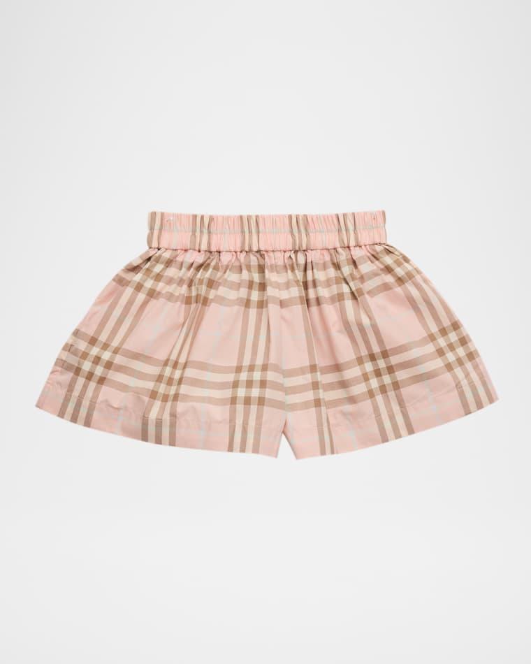 Girl's Wide-Leg Check Cotton Shorts, Size 6M-3 by BURBERRY