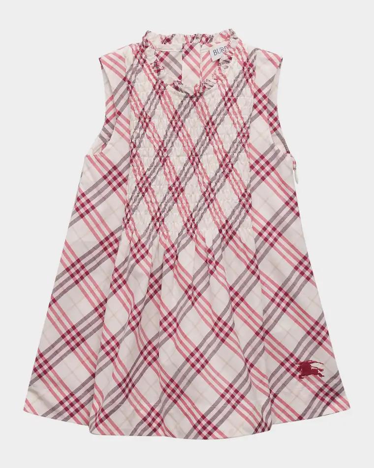 Girl's Yvette Smocked Check Cotton Dress, Size 6M-3 by BURBERRY