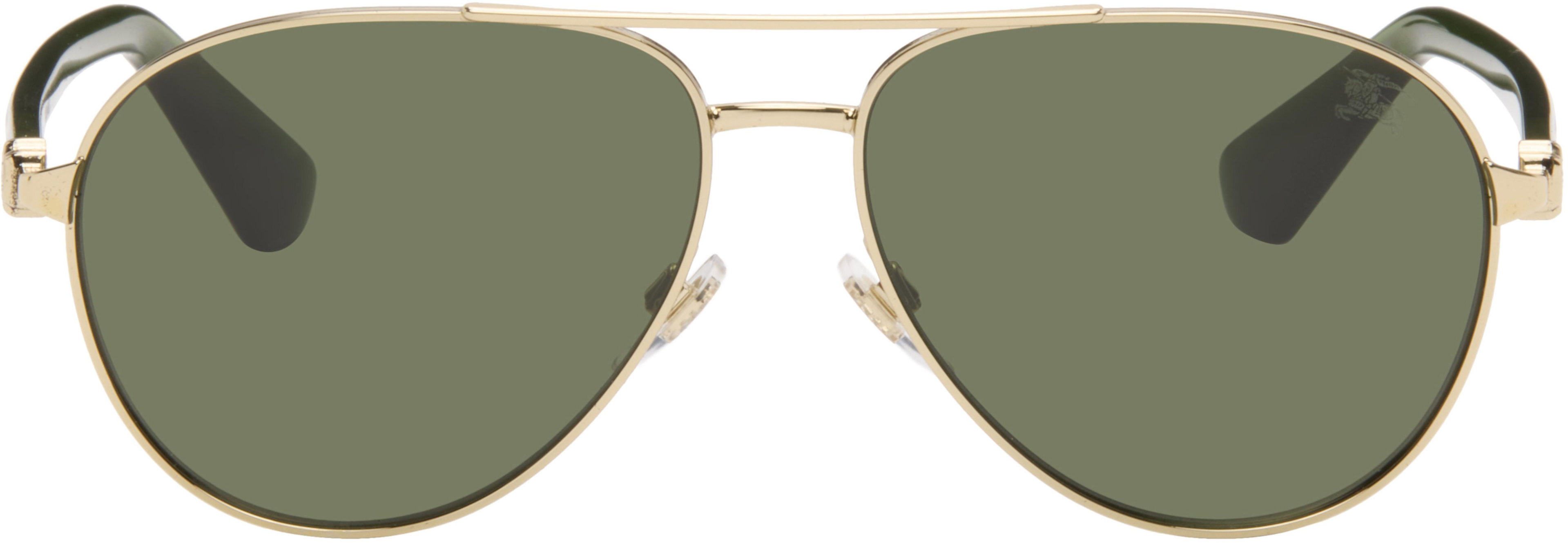 Gold Metal Shield Aviator Sunglasses​ by BURBERRY