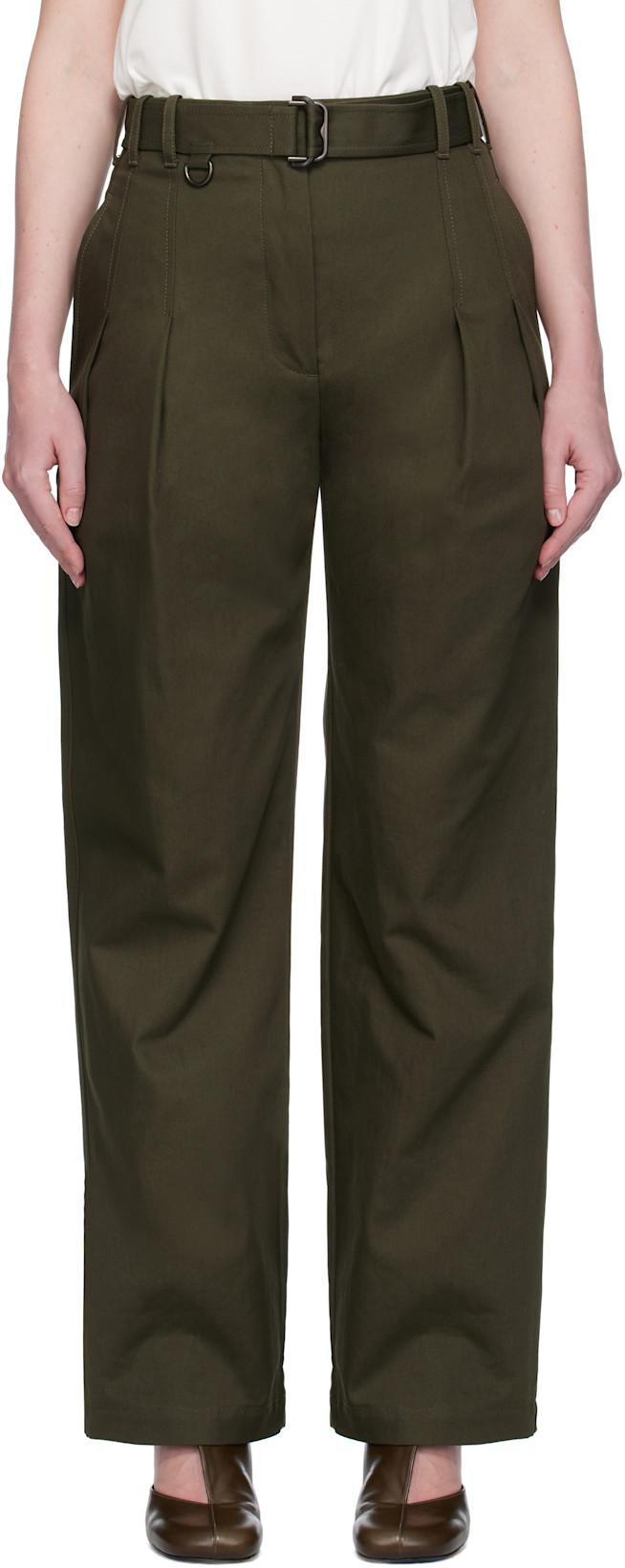 Green Gabardine Belted Trousers by BURBERRY