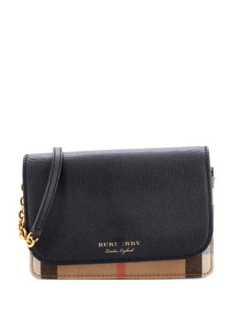 Hampshire Wallet on Chain Leather and House Check Canvas crossbody bag by BURBERRY 