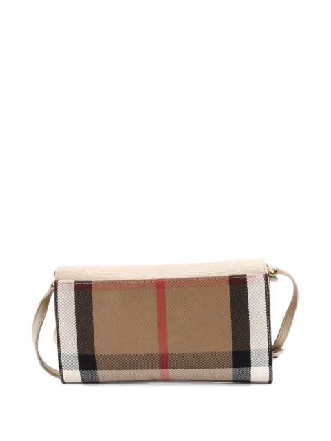 Hannah Envelope Wallet on Strap Leather and House Check Canvas crossbody bag by BURBERRY 