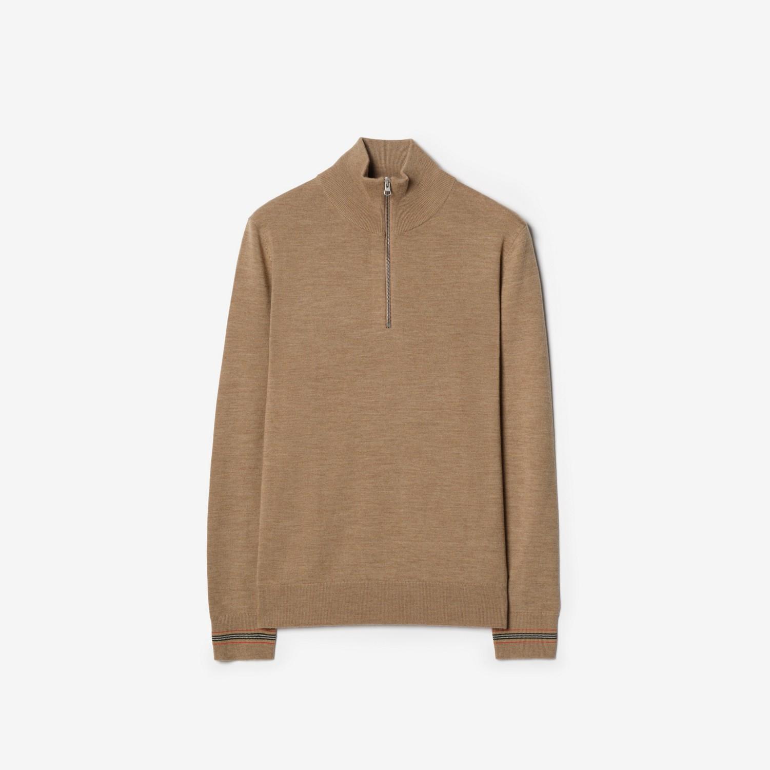 Icon Stripe Trim Wool Half-zip Sweater by BURBERRY