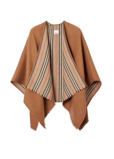 Icon stripe detail wool cape by BURBERRY