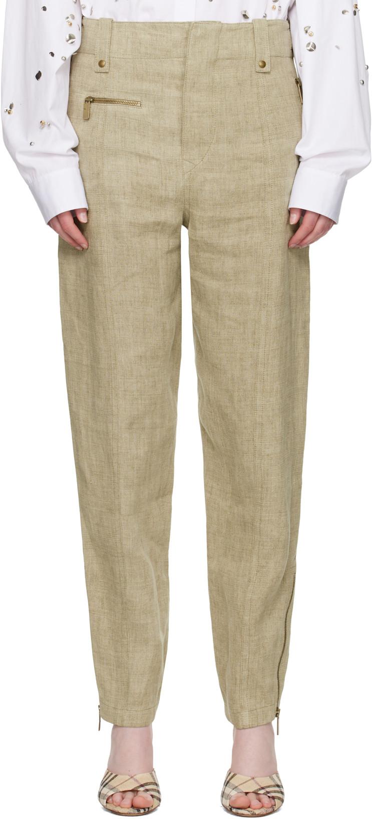 Khaki Linen Tailored Trousers by BURBERRY