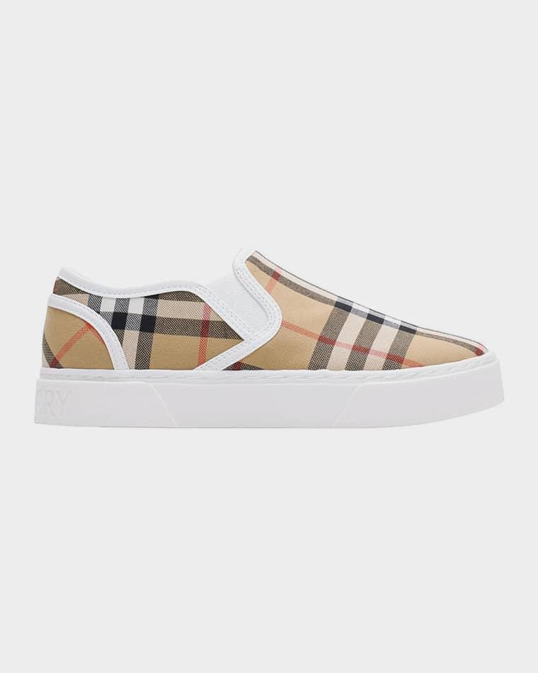 Kid's Check Cotton Slip-On Sneakers, Toddler/Kids by BURBERRY