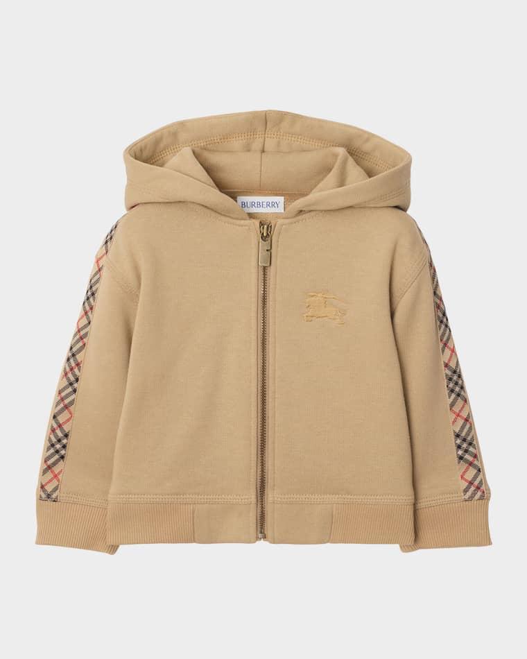Kid's Clyde Check Tape Zip-Front Hoodie, Size 6M-2 by BURBERRY