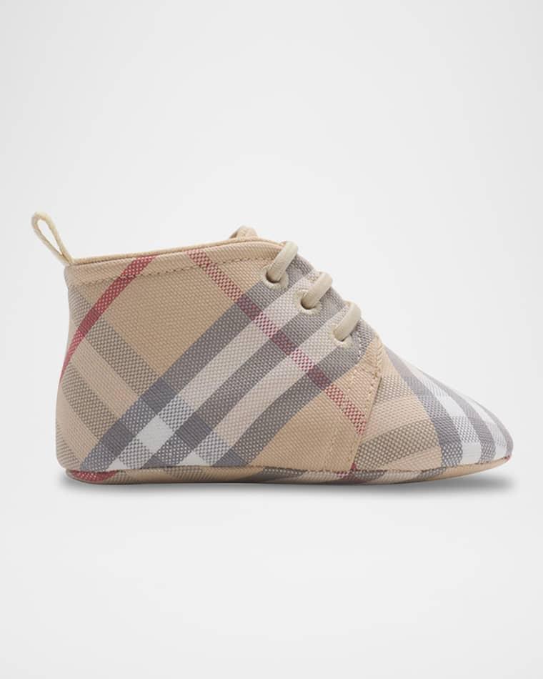 Kid's Corby Lace-Up Check Prewalker Booties, Baby by BURBERRY