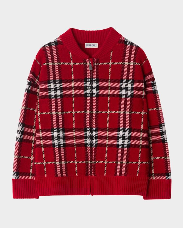 Kid's Duncan Check Cardigan Sweater, Size 3-14 by BURBERRY