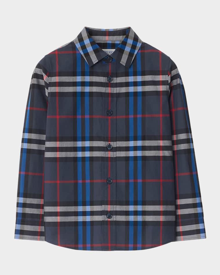 Kid's Owen Long-Sleeve Cotton Check Shirt, Size 3-14 by BURBERRY