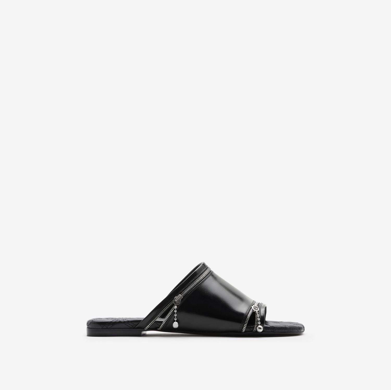 Leather Peep Slides by BURBERRY