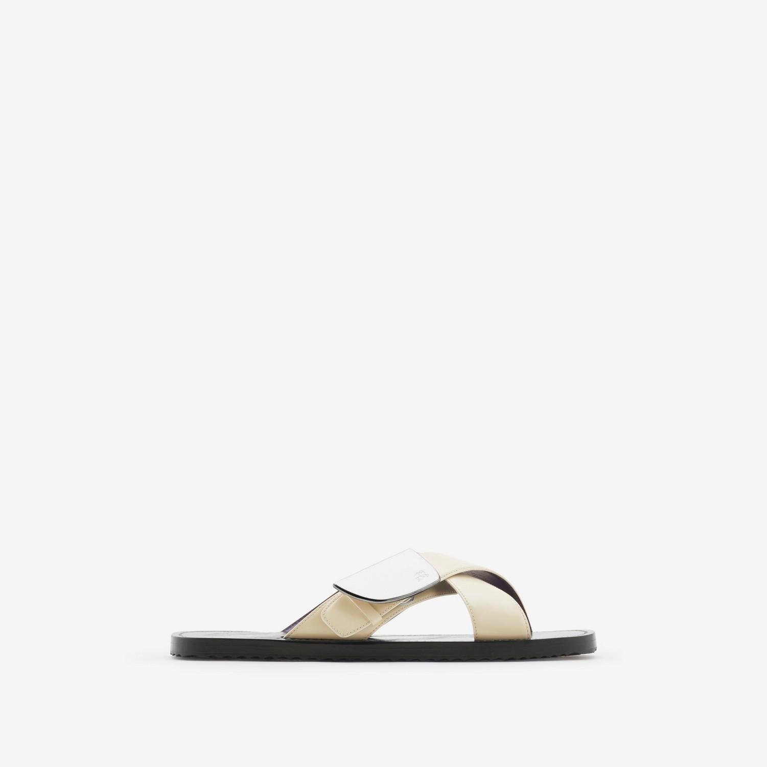 Leather Strip Shield Slides by BURBERRY